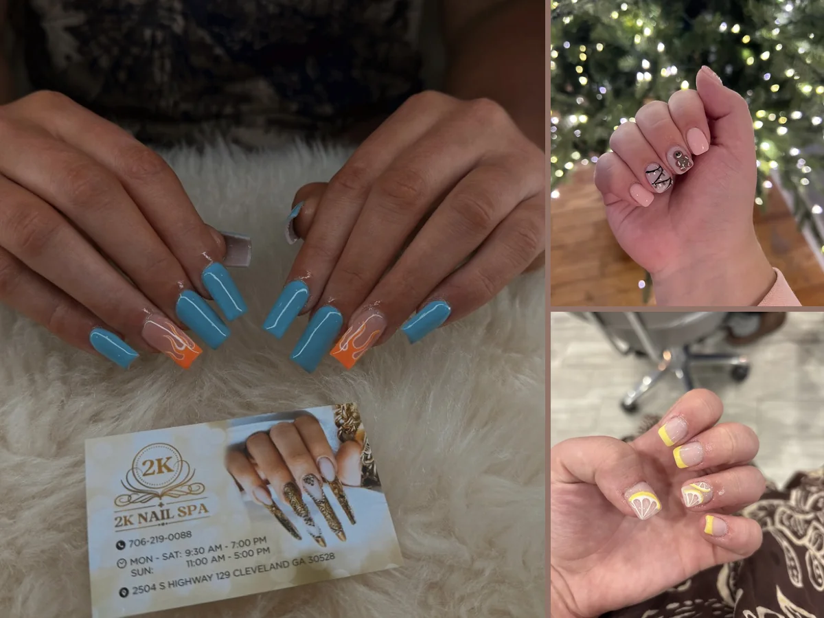 Manicured nails displayed in a salon setting.