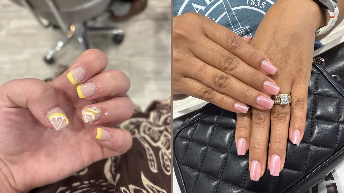 Finished nail designs in a bright spa.